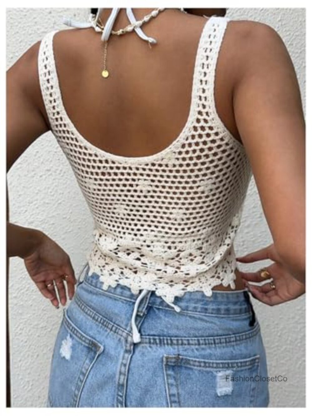 Crochet Tank Top Hollow Out Sleeveless Knit Crop Top Vacation Wear - Picture 3 of 5